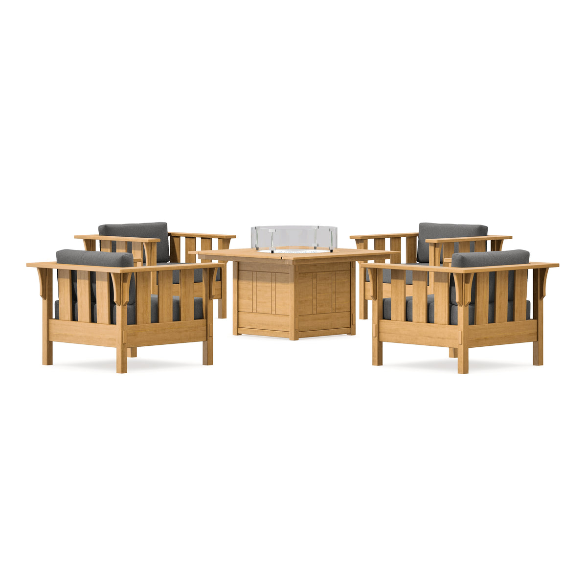 POLYWOOD Acadia 5-Piece Deep Seating Set with Fire Pit Table in Natural
