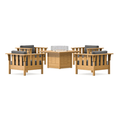 POLYWOOD Acadia 5-Piece Deep Seating Set with Fire Pit Table in Natural