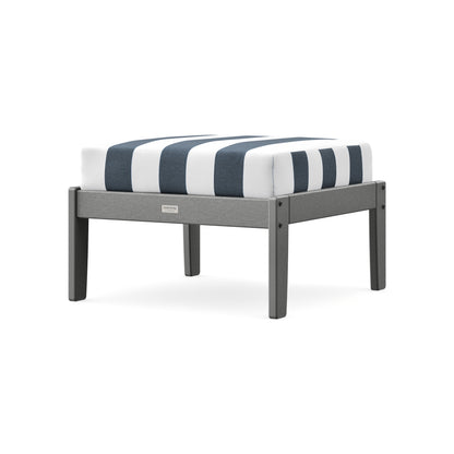 POLYWOOD Cottage Deep Seating Ottoman in Slate Grey / Cabana Stripe Marine Indigo