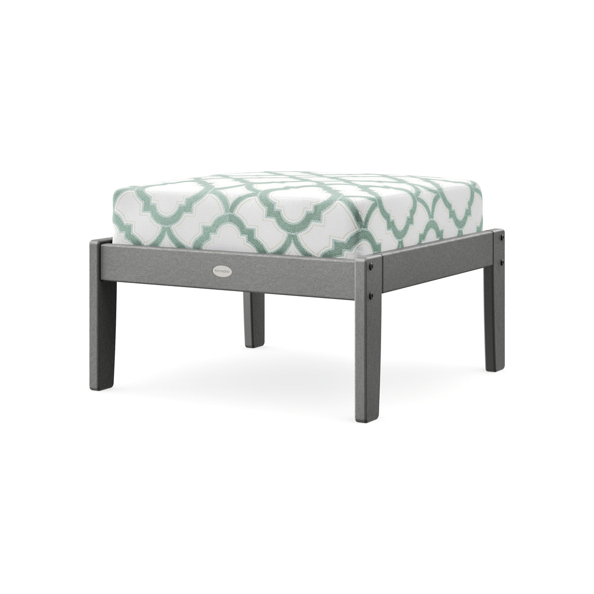 POLYWOOD Braxton Deep Seating Ottoman in Slate Grey / Trellis Glacier Spa