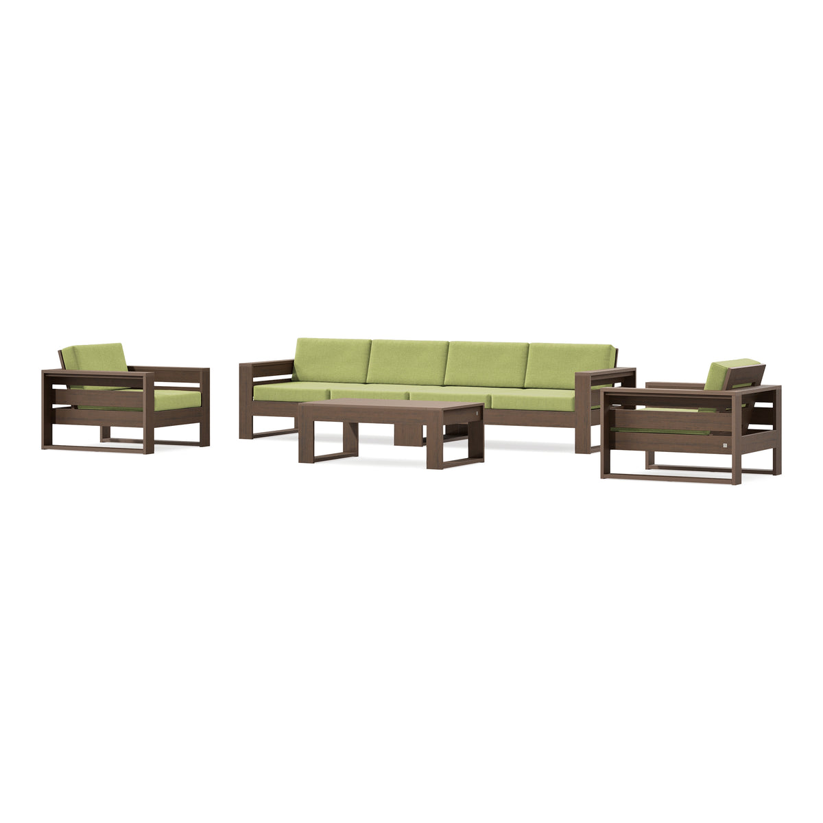 POLYWOOD PW Designer Series Latitude 5-Piece Lounge Sofa Set in Kona / Chartreuse Boucle