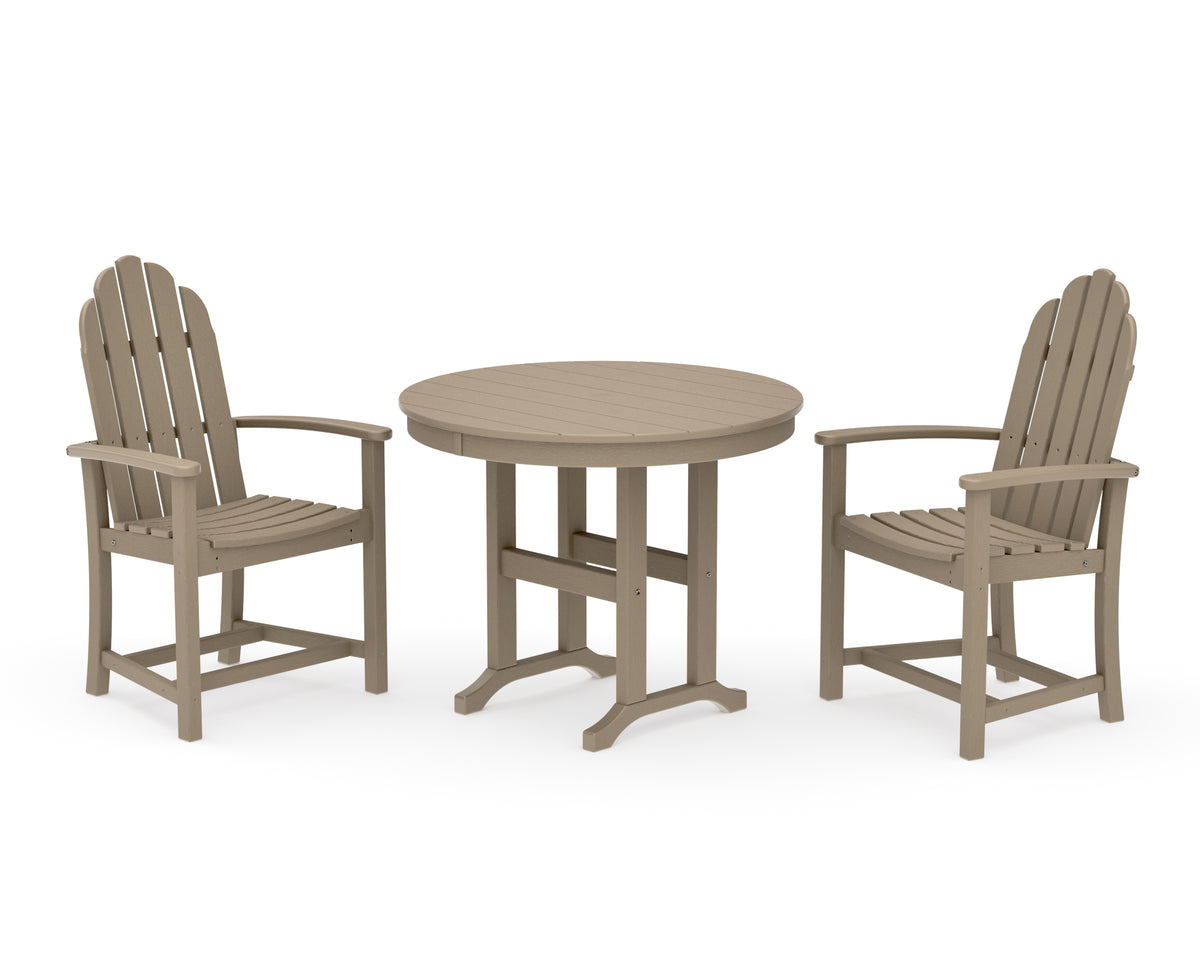 POLYWOOD Classic Adirondack 3-Piece Round Dining Set in Vintage Sahara