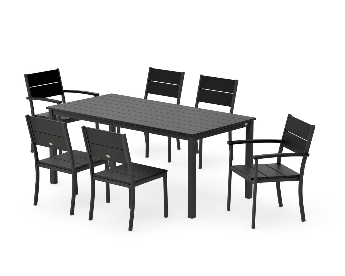 POLYWOOD Main Street 7-Piece Dining Set with Main Street 36" x 72" Dining Table in Black / Black