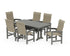 POLYWOOD Coastal Woven High-Back Arm Chair 7-Piece Farmhouse Dining Set with Trestle Legs in Slate Grey / Dune Grass