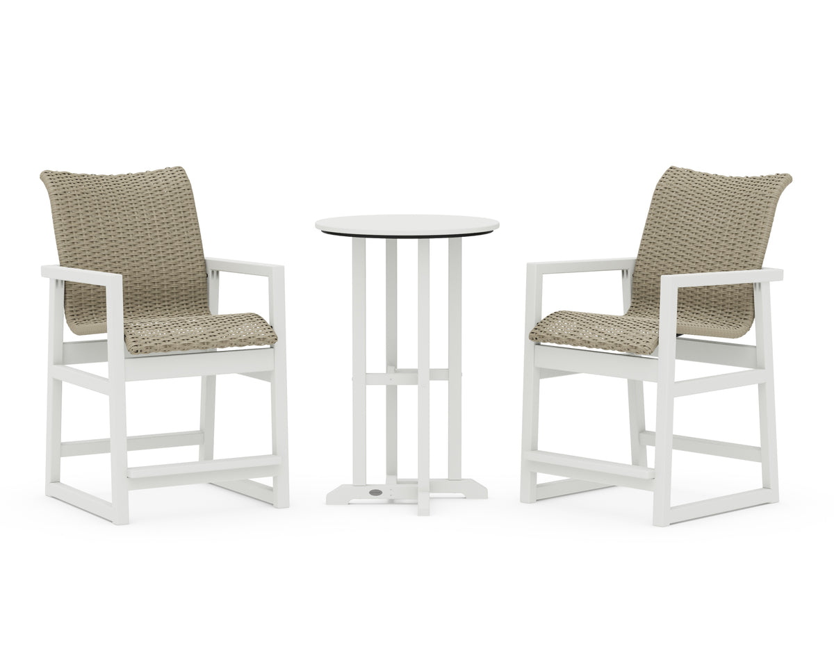 POLYWOOD EDGE Woven 3-Piece Farmhouse Counter Set in Vintage White / Dune Grass