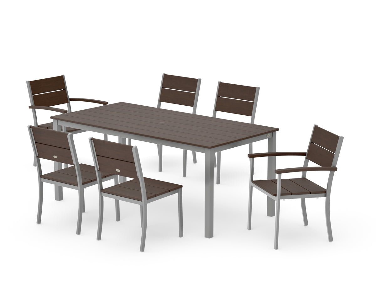 POLYWOOD Main Street 7-Piece Dining Set with Main Street 36" x 72" Dining Table in Silver / Kona