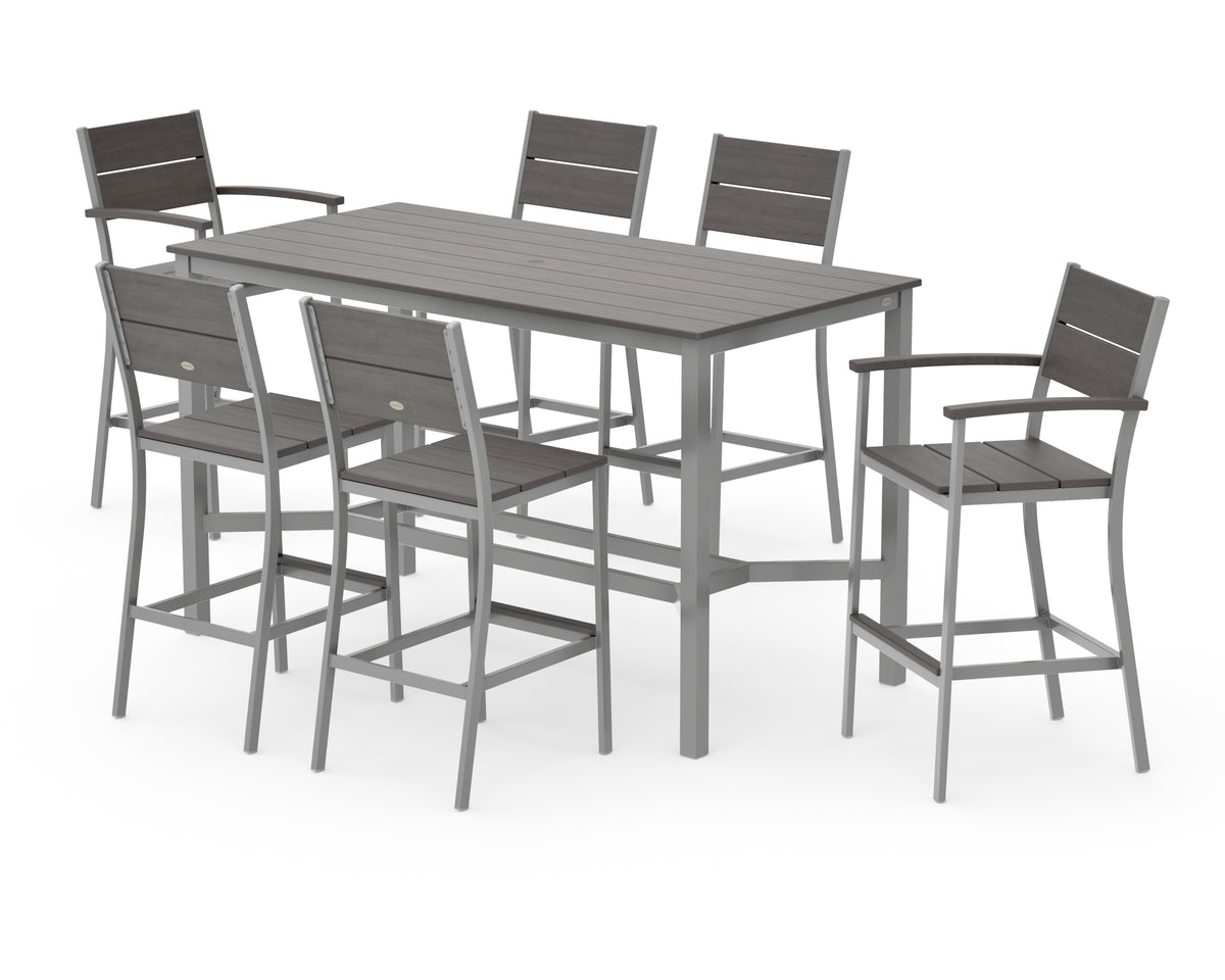 POLYWOOD Main Street 7-Piece Bar Set in Silver / Driftwood