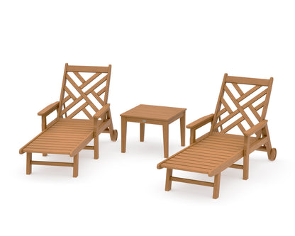 POLYWOOD Chippendale 3-Piece Chaise Set with Arms and Wheels in Natural
