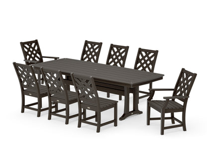 POLYWOOD Wovendale 9-Piece Dining Set with Trestle Legs in Vintage Coffee