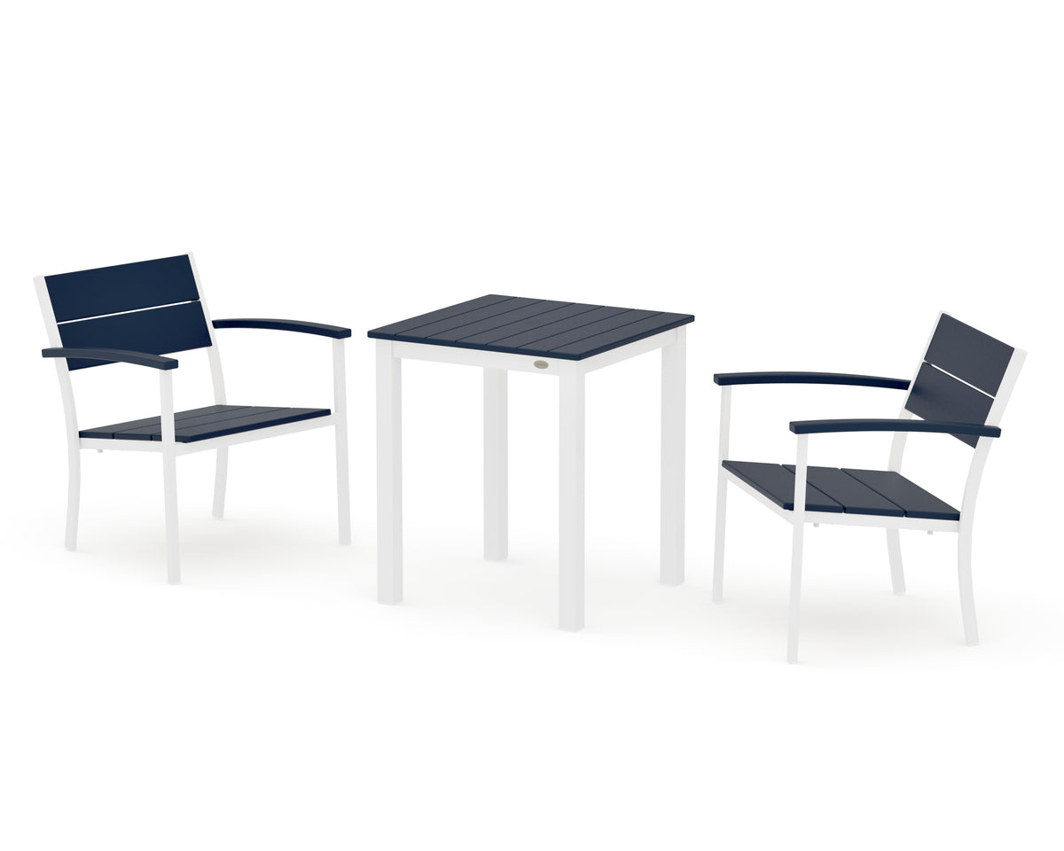 POLYWOOD Main Street 3-Piece Square Dining Set in White / Navy