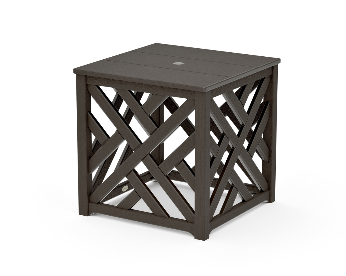 POLYWOOD Chippendale Umbrella Stand Accent Table in Vintage Coffee