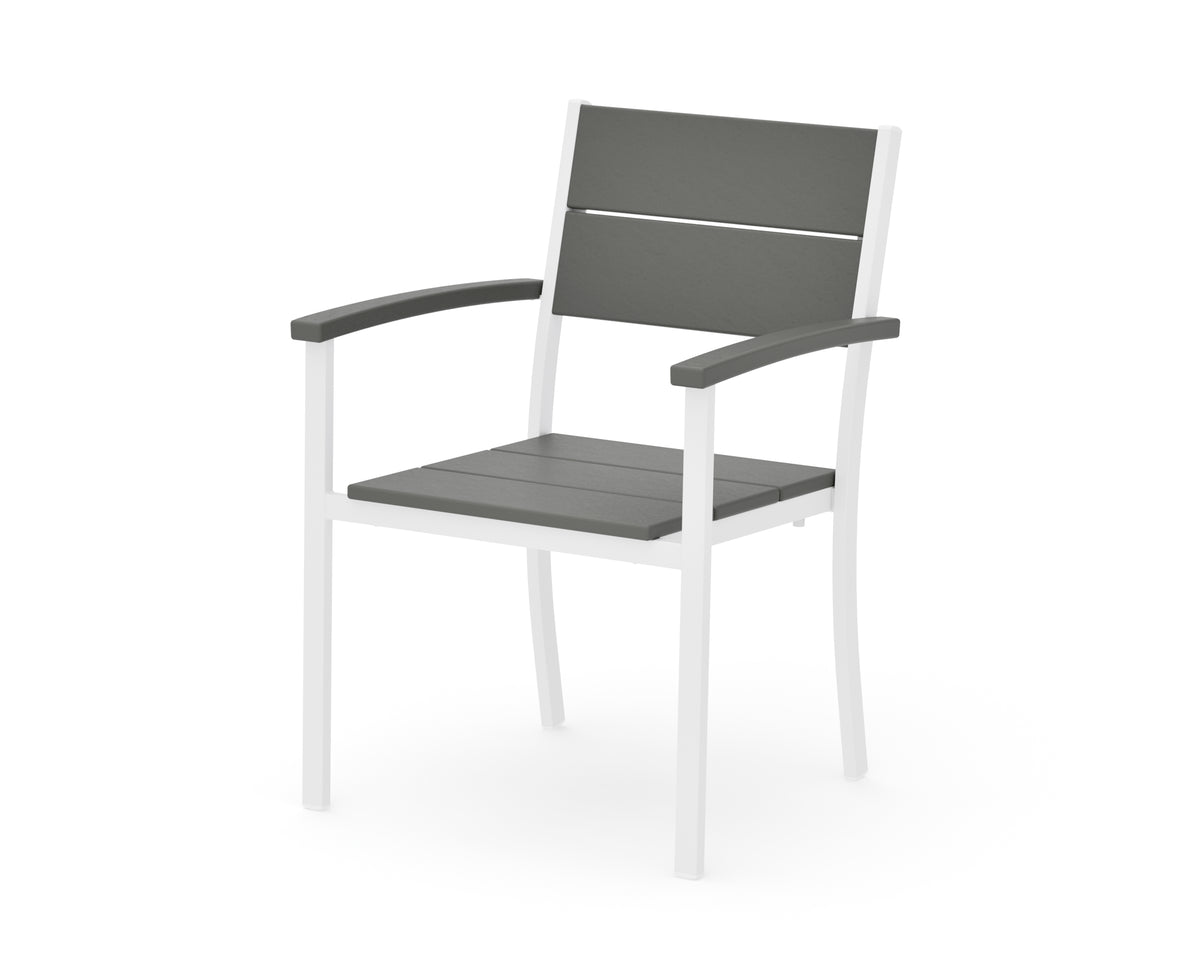 POLYWOOD Main Street Stacking Dining Arm Chair in White / Slate Grey