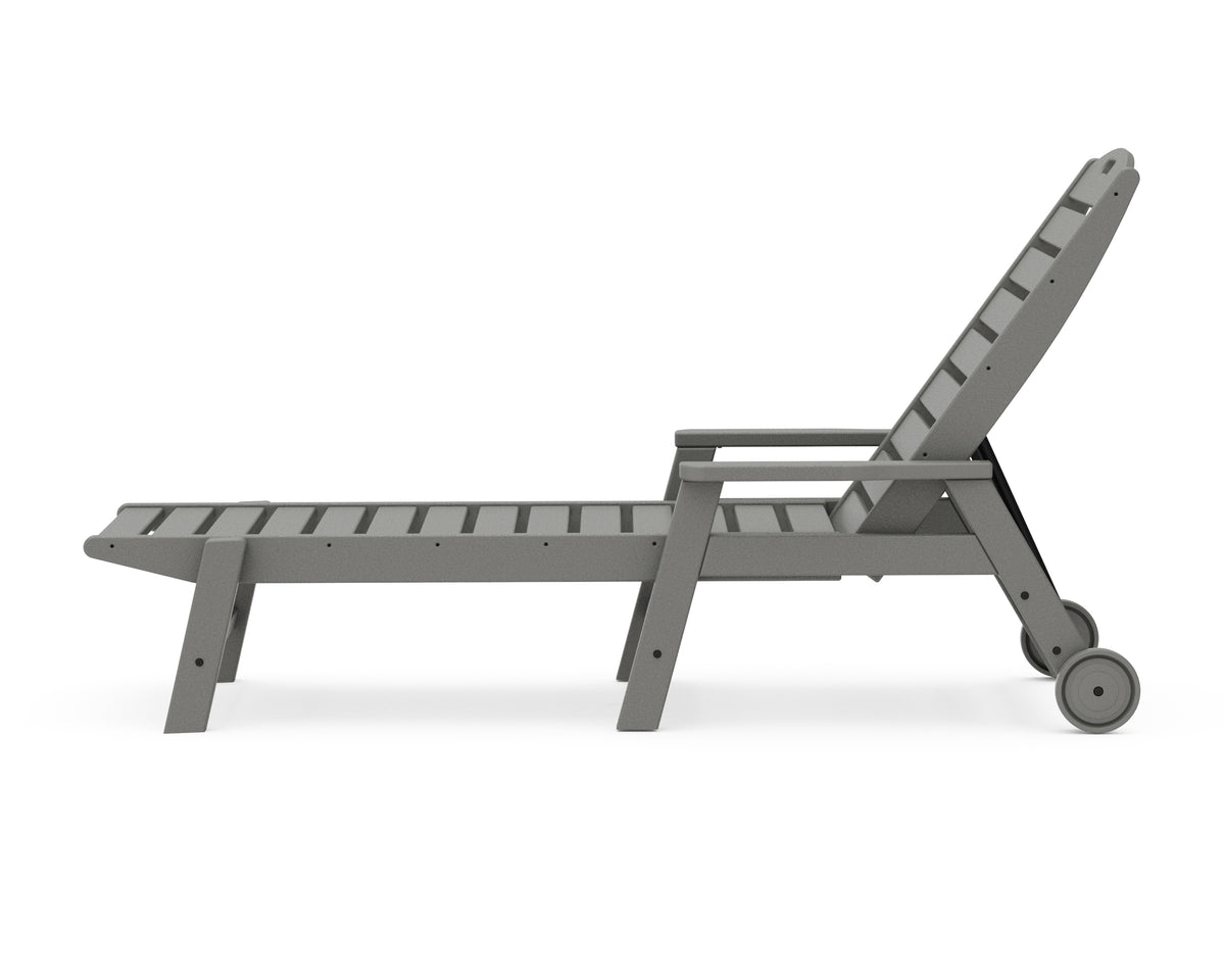 Angled view of the POLYWOOD Nautical Chaise with Arms &amp; Wheels in Slate Grey (2)