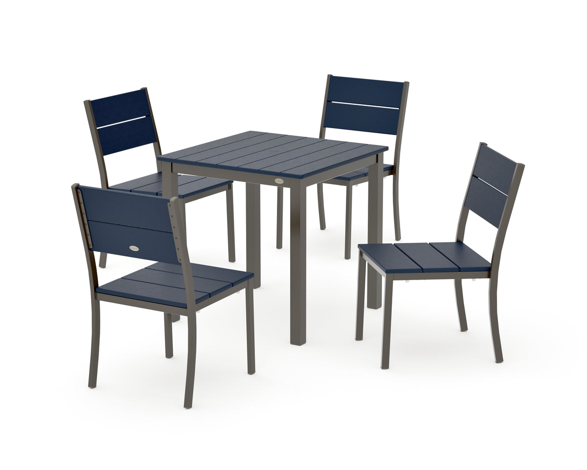 POLYWOOD Main Street 5-Piece Square Dining Set- Small in Bronze / Navy