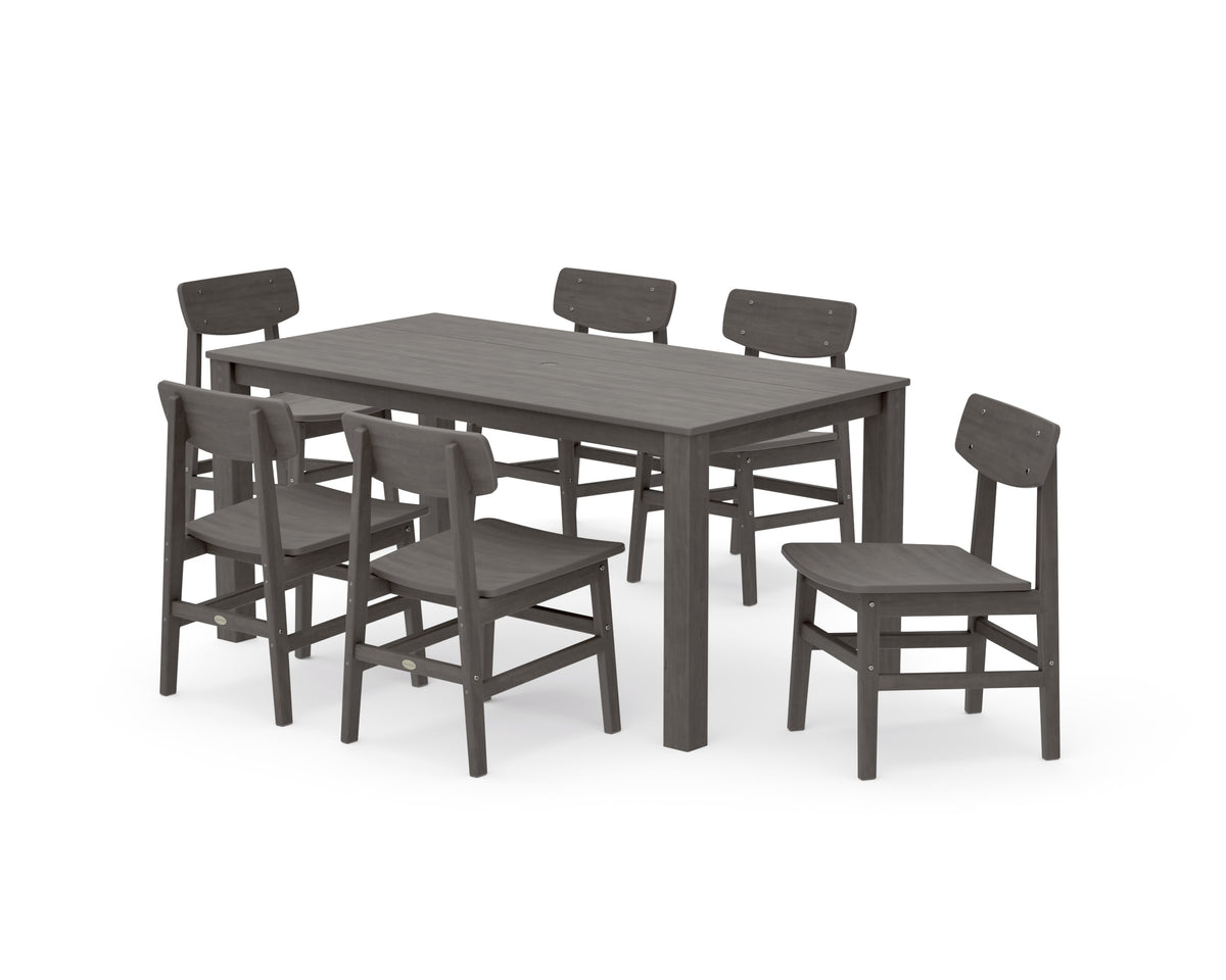POLYWOOD Modern Studio Urban Chair 7-Piece Parsons Table Dining Set in Driftwood