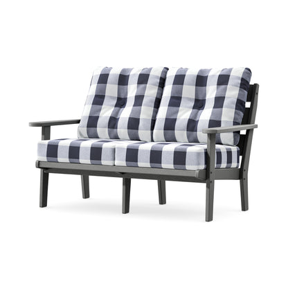POLYWOOD Lakeside Deep Seating Loveseat in Slate Grey / Buffalo Plaid Navy