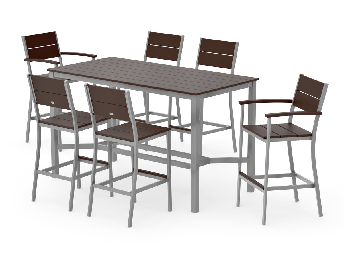 POLYWOOD Main Street 7-Piece Bar Set in Silver / Mahogany