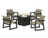 POLYWOOD EDGE Woven 5-Piece Lounge Chair Seating Set with Fire Pit Table in Black / Dune Grass