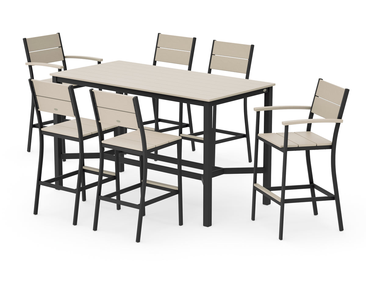 POLYWOOD Main Street 7-Piece Bar Set in Black / Sand
