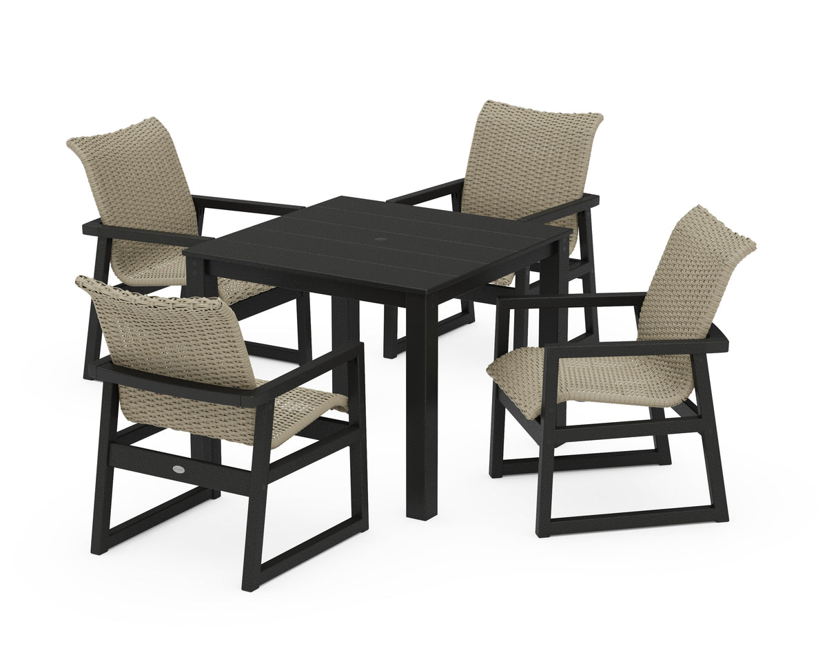 POLYWOOD EDGE Woven 5-Piece Parsons Dining Set in Black / Dune Grass