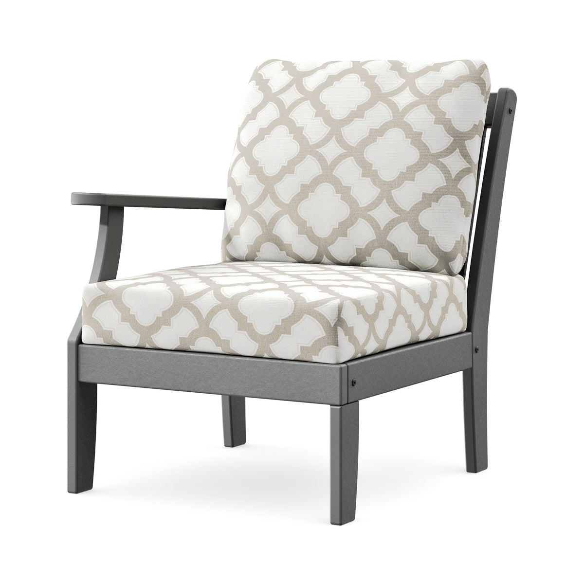 POLYWOOD Braxton Modular Left Arm Chair in Slate Grey / Trellis Dune Burlap