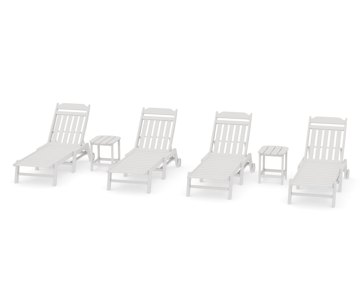 POLYWOOD Cottage 6-Piece Chaise Set with Wheels in Vintage White