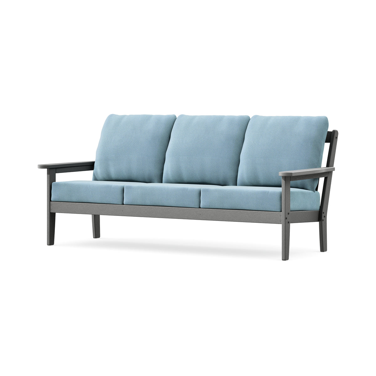 POLYWOOD Cottage Deep Seating Sofa in Slate Grey / Lattice Sky Blue