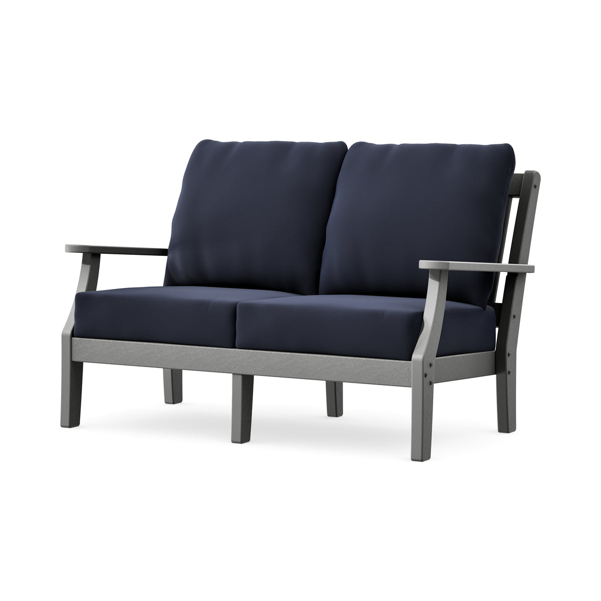 POLYWOOD Chinoiserie Deep Seating Loveseat in Slate Grey / Navy