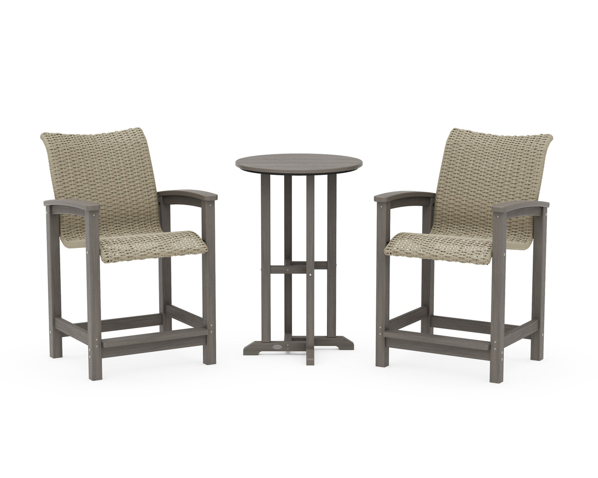 POLYWOOD Coastal Woven 3-Piece Farmhouse Counter Set in Driftwood / Dune Grass