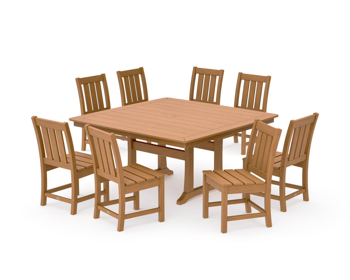 POLYWOOD Oxford Side Chair 9-Piece Square Dining Set with Trestle Legs in Natural