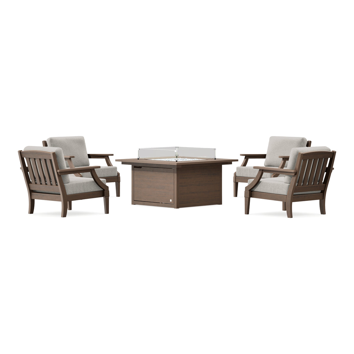 POLYWOOD PW Designer Series Estate 5-Piece Lounge Fire Table Set in Kona / Weathered Tweed