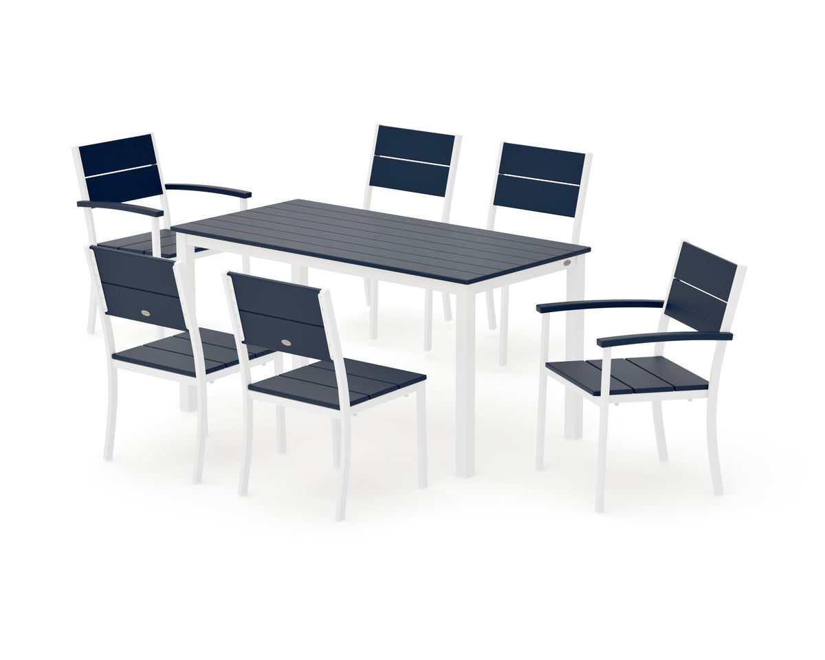 POLYWOOD Main Street 7-Piece Dining Set with Main Street 30 x 60 Dining Table in White / Navy