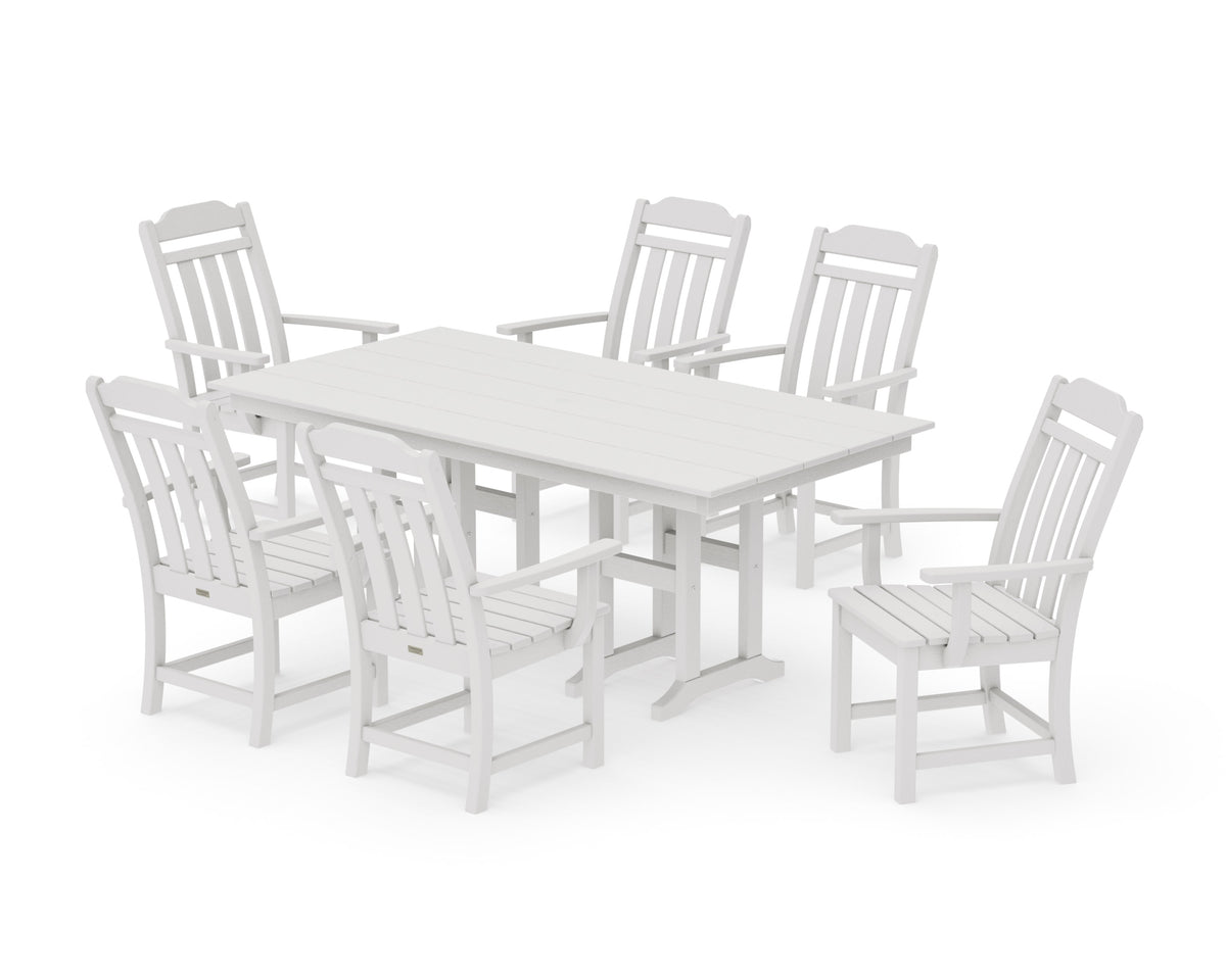 POLYWOOD Cottage Arm Chair 7-Piece Farmhouse Dining Set in Vintage White
