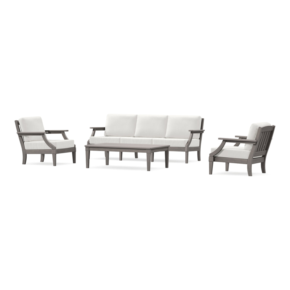 POLYWOOD PW Designer Series Estate 4-Piece Lounge Sofa Set in Driftwood / Natural Linen