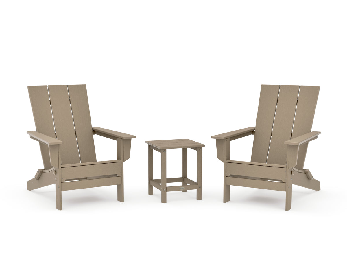 POLYWOOD 3-Piece Modern Studio Folding Adirondack Set in Vintage Sahara