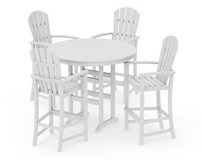 POLYWOOD Palm Coast 5-Piece Round Farmhouse Bar Set in Vintage White