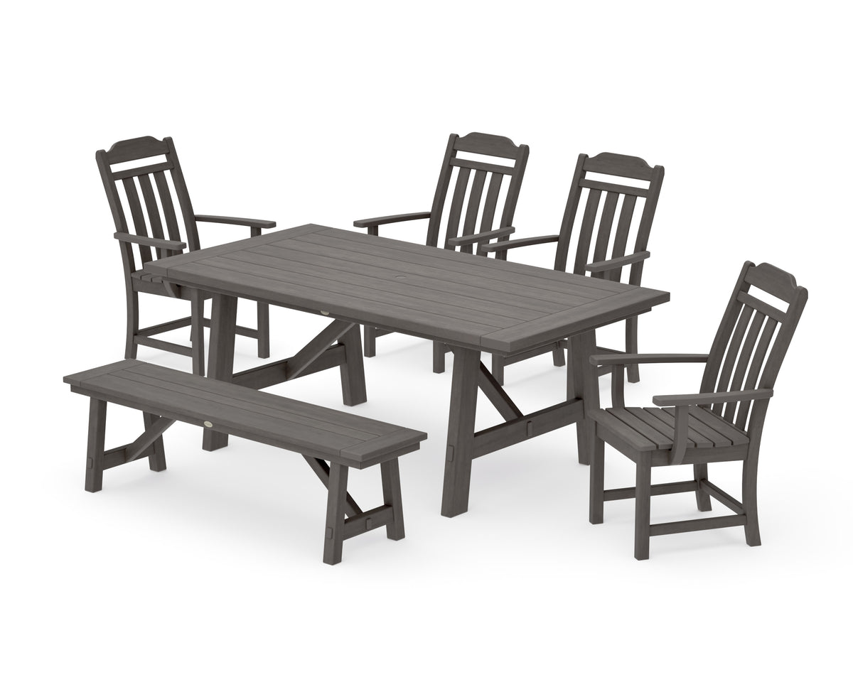 POLYWOOD Cottage 6-Piece Rustic Farmhouse Dining Set with Bench in Driftwood