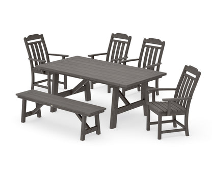 POLYWOOD Cottage 6-Piece Rustic Farmhouse Dining Set with Bench in Driftwood