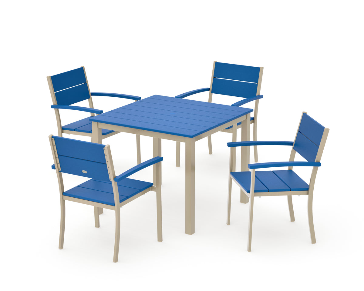 POLYWOOD Main Street 5-Piece Dining Set with Main Street 36" x 36" Dining Table in Sand / Pacific Blue