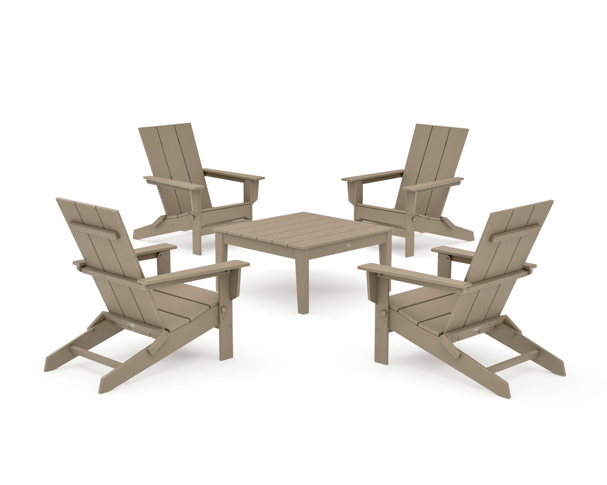 POLYWOOD 5-Piece Modern Studio Folding Adirondack Chair Conversation Group in Vintage Sahara