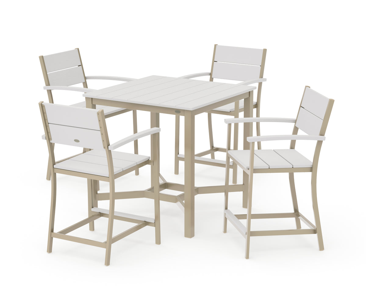 POLYWOOD Main Street 5-Piece Counter Set in Sand / Vintage White