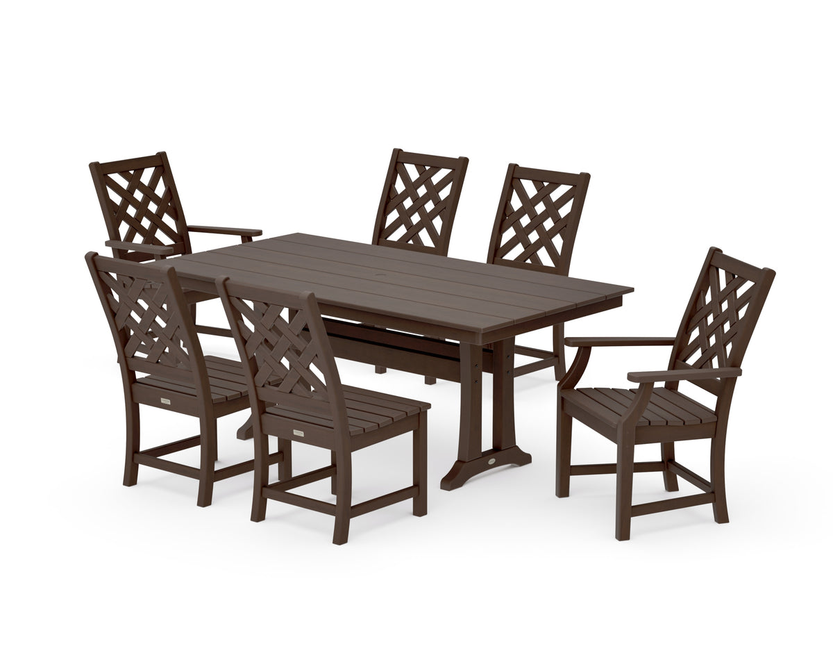 POLYWOOD Wovendale 7-Piece Farmhouse Dining Set with Trestle Legs in Kona