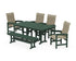POLYWOOD Coastal Woven High-Back 6-Piece Farmhouse Dining Set with Bench with Farmhouse 37" x 72" Dining Table in Green / Dune Grass