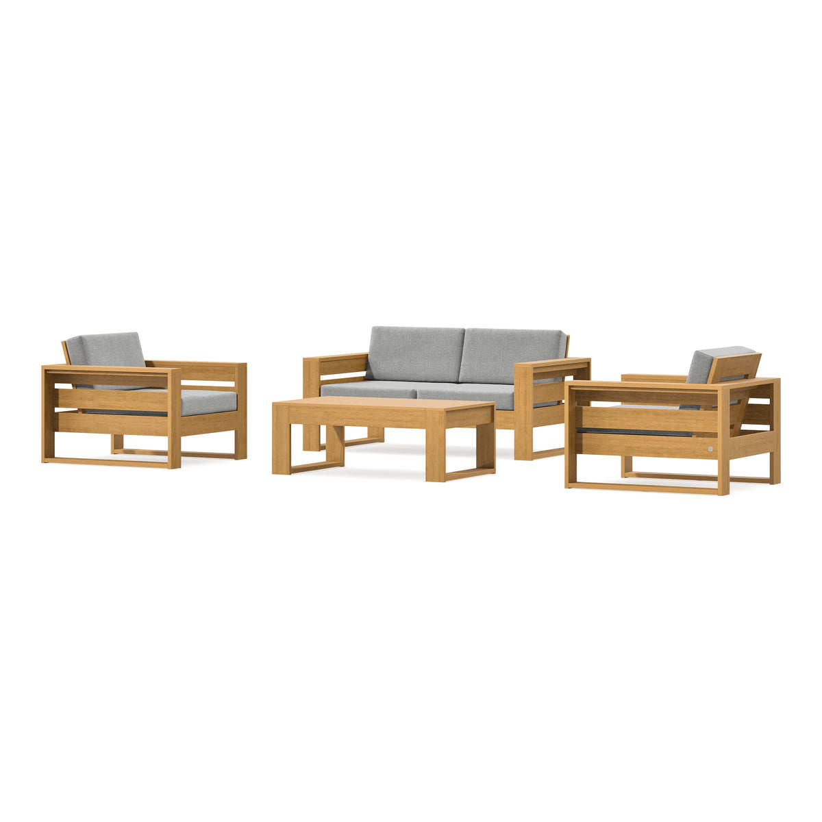 POLYWOOD PW Designer Series Latitude 4-Piece Lounge Loveseat Set in Natural / Grey Mist
