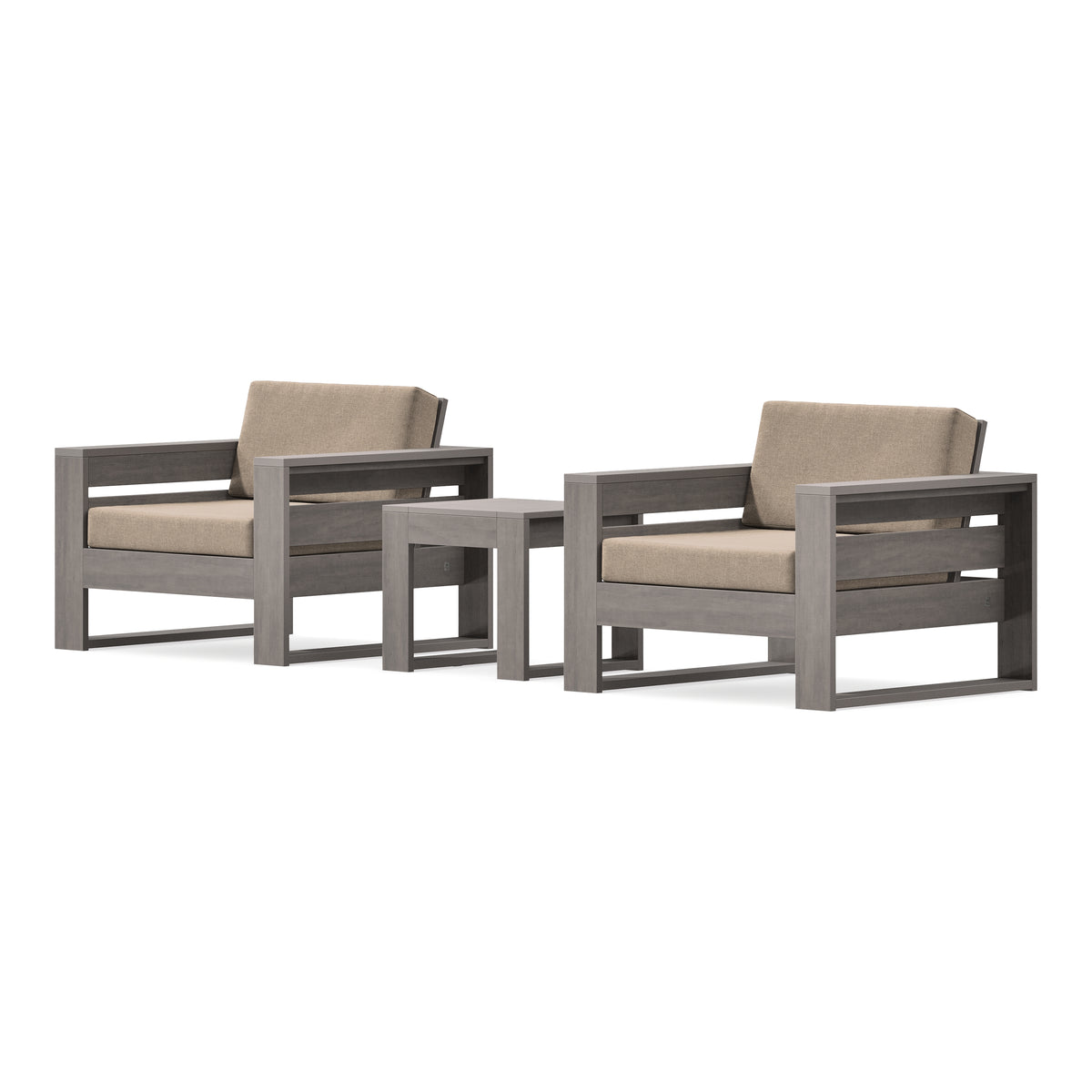 POLYWOOD PW Designer Series Latitude 3-Piece Lounge Chair Set in Driftwood / Spiced Burlap