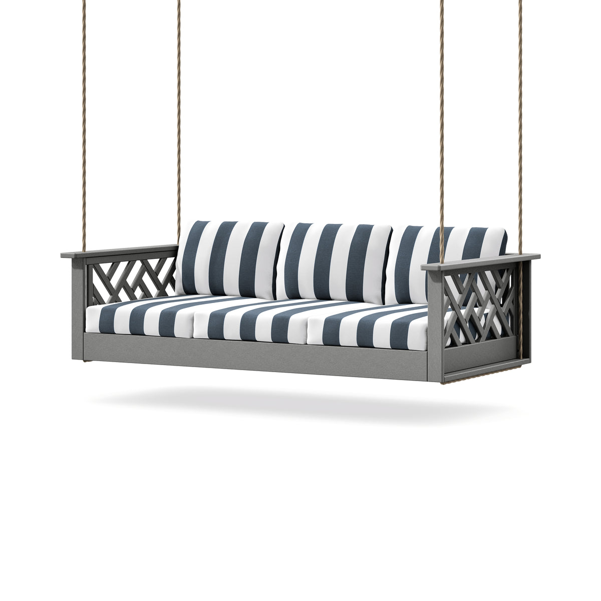 POLYWOOD Chippendale Daybed Swing in Slate Grey / Cabana Stripe Marine Indigo