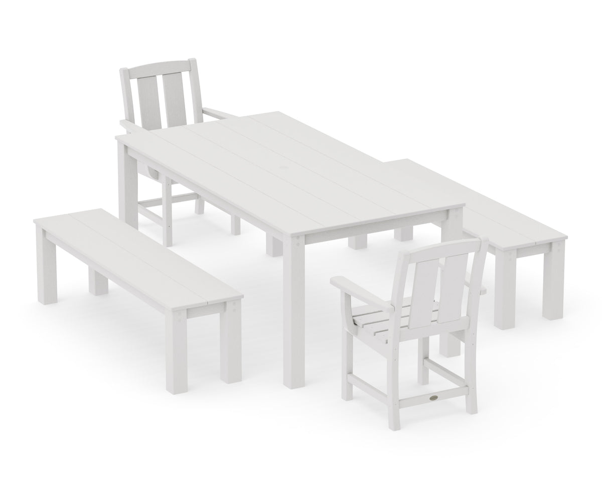 POLYWOOD Mission 5-Piece Parsons Dining Set with Benches in Vintage White