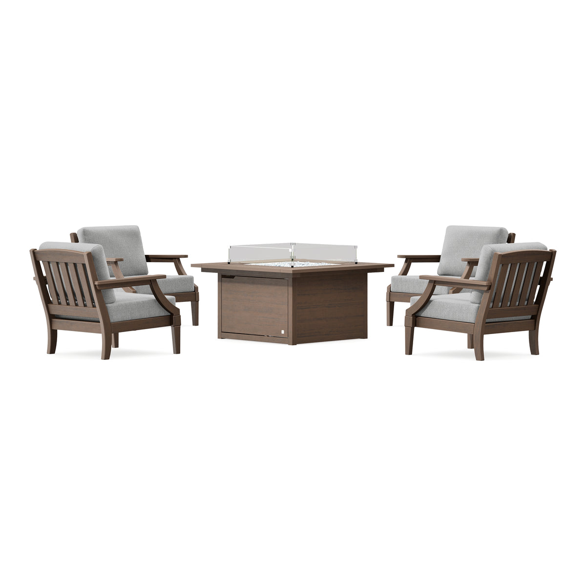 POLYWOOD PW Designer Series Estate 5-Piece Lounge Fire Table Set in Kona / Grey Mist