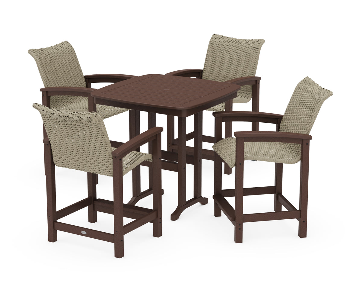 POLYWOOD Coastal Woven 5-Piece Counter Set in Mahogany / Dune Grass