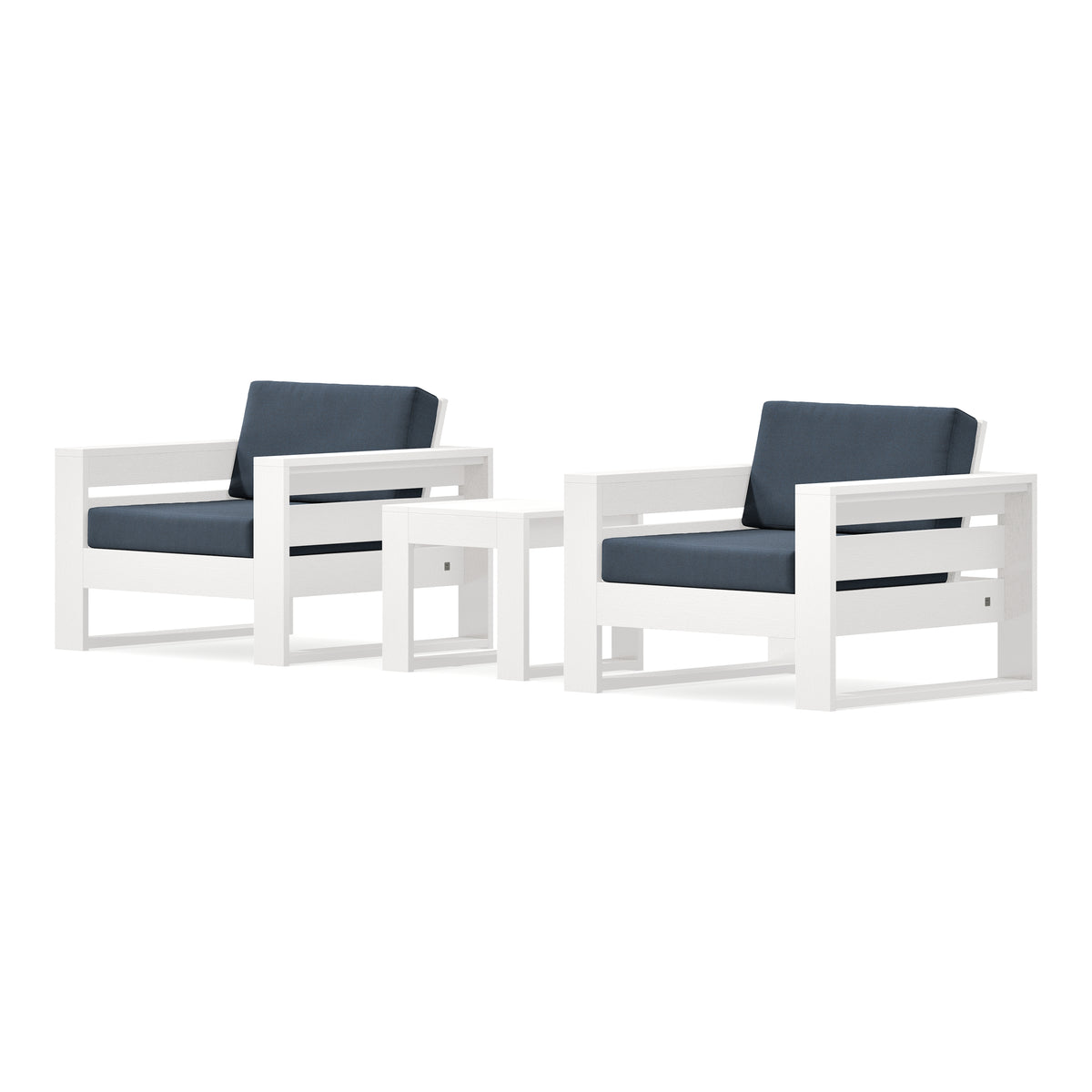 POLYWOOD PW Designer Series Latitude 3-Piece Lounge Chair Set in Vintage White / Marine Indigo